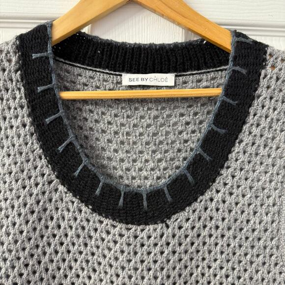 See by Chloe Sleeveless Large-Knit Wool Midi Dress Gray and Black Size 8 - Picture 2 of 5